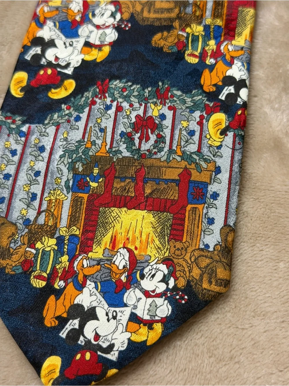 The Disney Store Mickey Mouse Holiday Print Men's Tie - Navy - 100% Silk - Italy